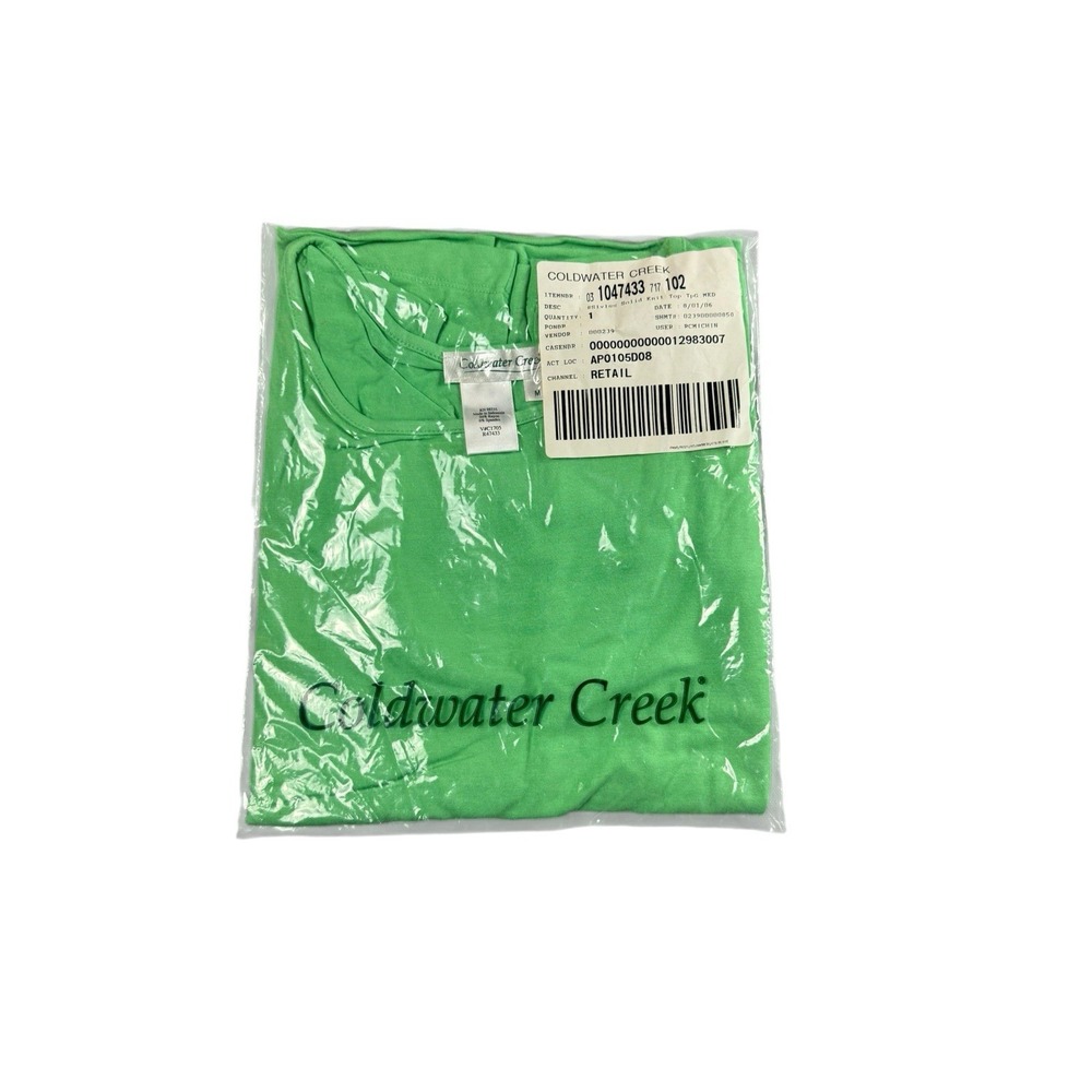 COLDWATER CREEK Knit Top Women M Green Rayon Spandex Sleeveless Deadstock NEW